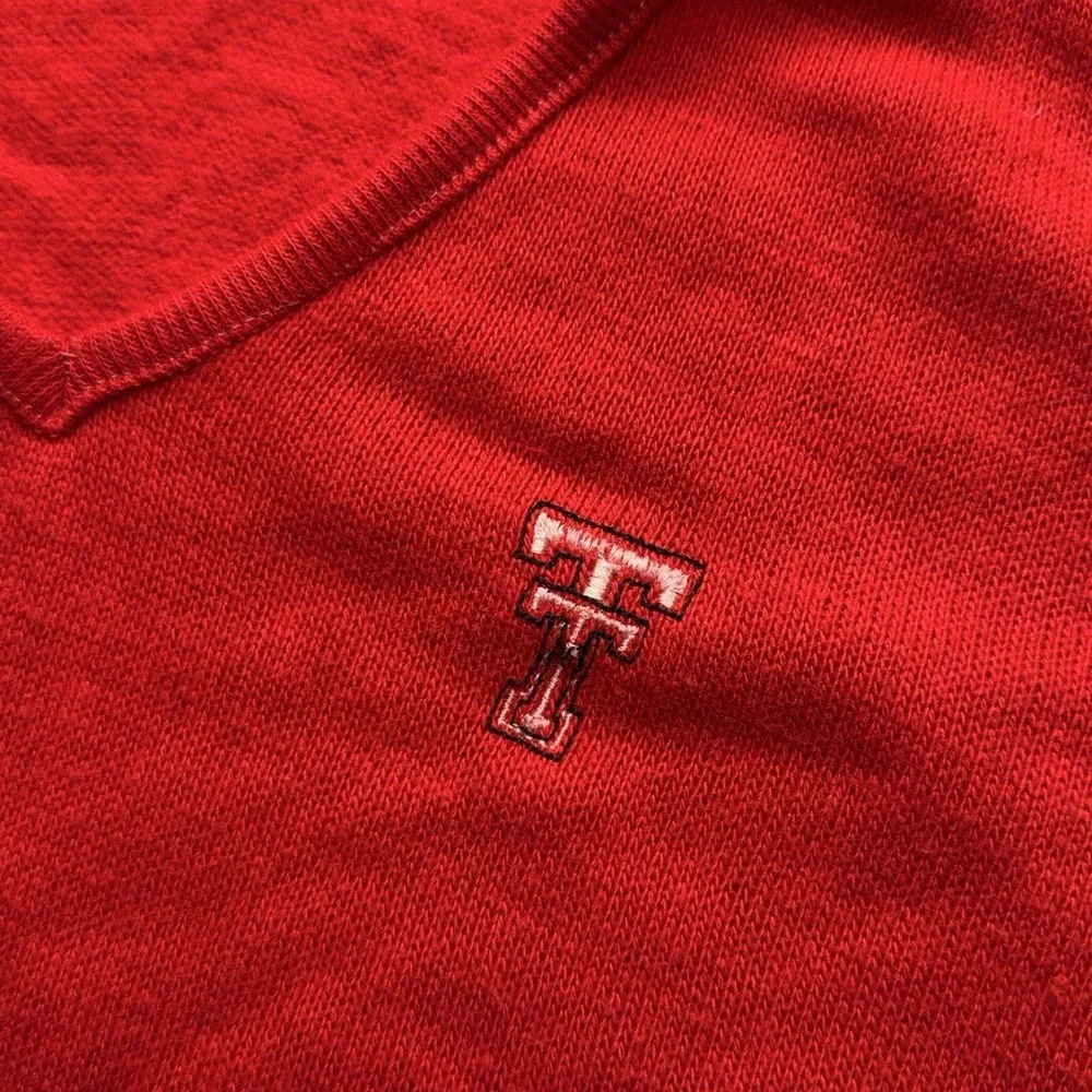 Vintage Champion Texas Tech Red Knit Collegiate Sweater Long Sleeve M USA 70s